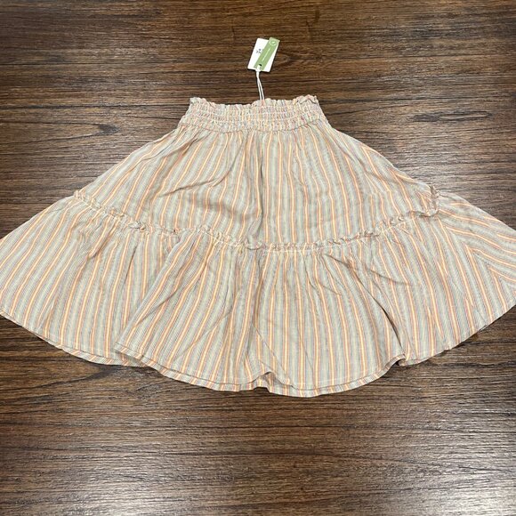 NWT Marine Layer Sz S Smocked Mini Skirt Multi Stripe Pull On Lyocell Linen - Picture 4 of 9
